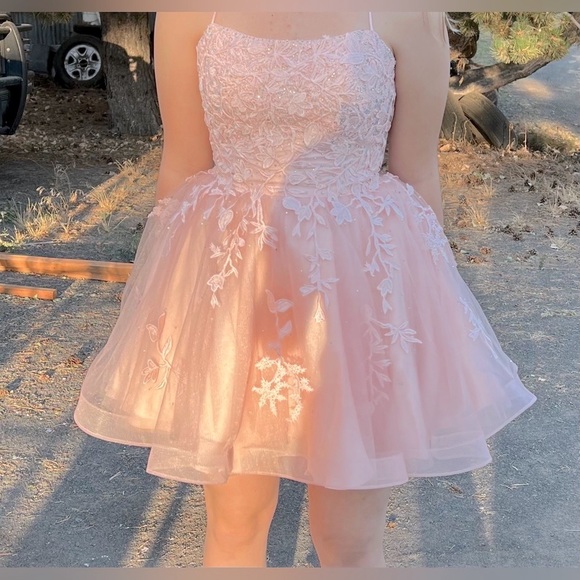 Beautiful Homecoming/Prom/Formal Dress - Pink Lace/Floral Embroidery - Picture 1 of 6